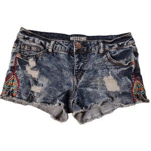 Mossimo Short Stretch Denim Jean Shorts Embroidery On Sides Size 7